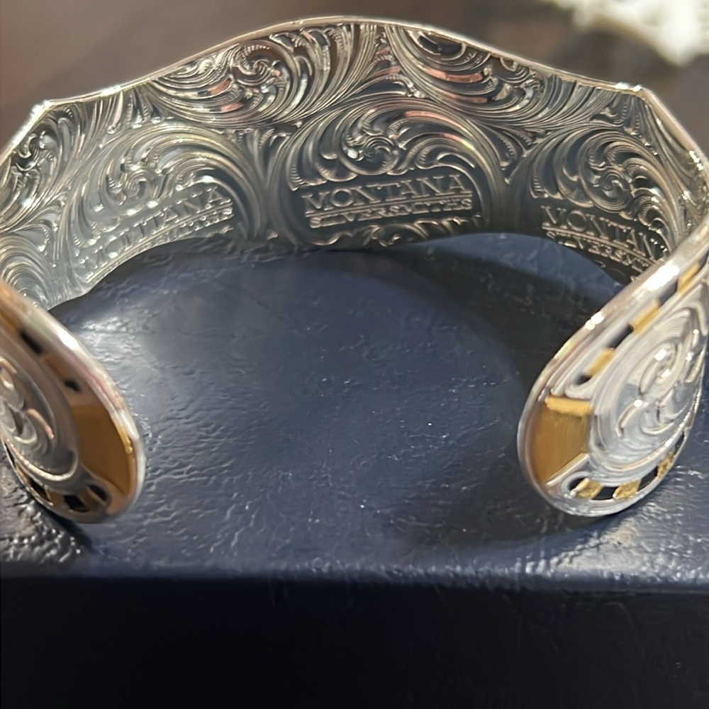 Montana Silversmiths Set In Stone Gold and Turquoise Cuff Bracelet, - Picture 11 of 16